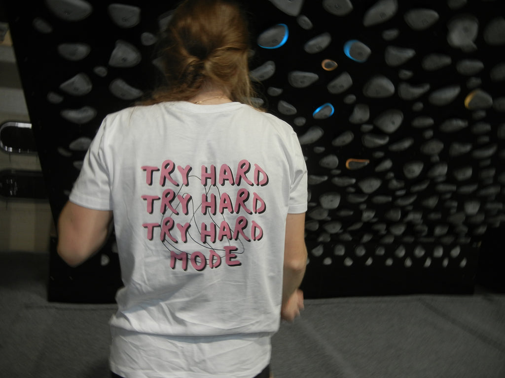 PRÉCOMMANDE - T-shirt de Grimpe Unisexe "TRY HARD MODE" - Made in France - Blanc